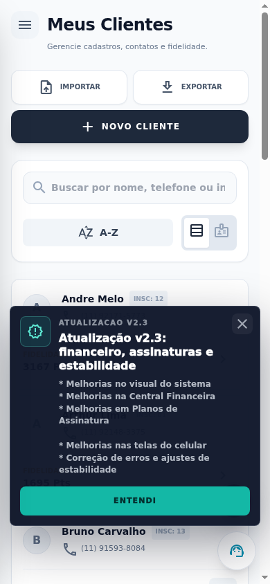 Screenshot real de clientes no celular
